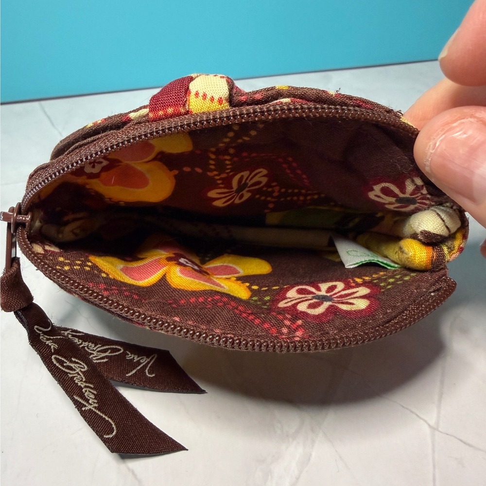 Vera Bradley Coin Purse Small Brown Yellow Buttercup Floral Zip Pouch - Picture 4 of 4
